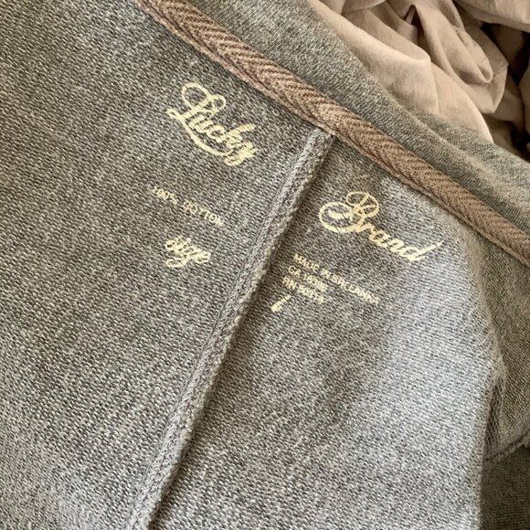 LUCKY BRAND Shrunken Grey Cotton Knit Jacket with Drawstring Collar L - Picture 8 of 8